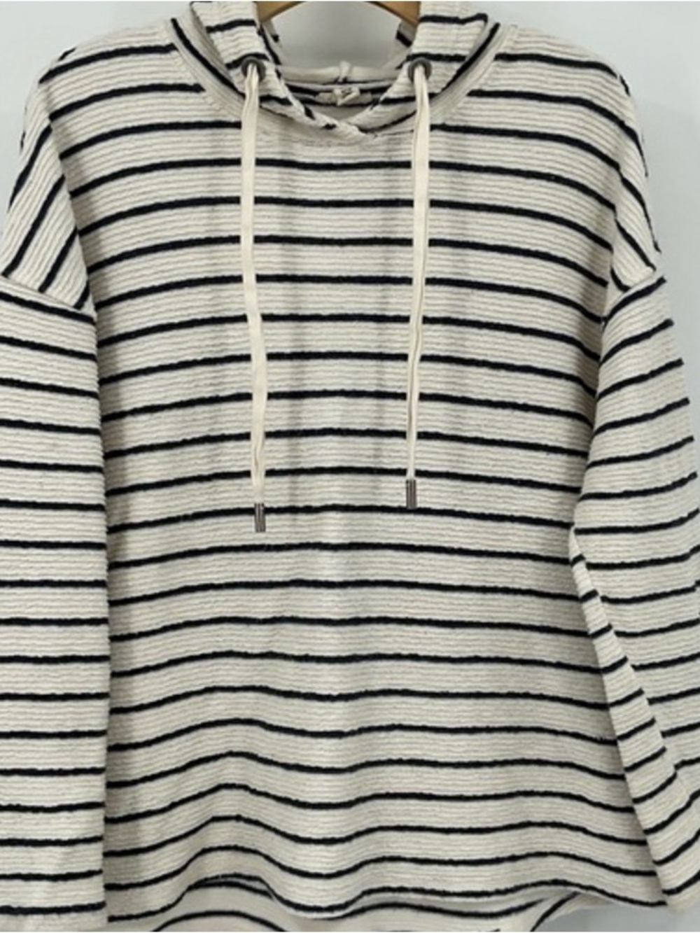 Striped Hooded Knit Sweater - Cream/Black